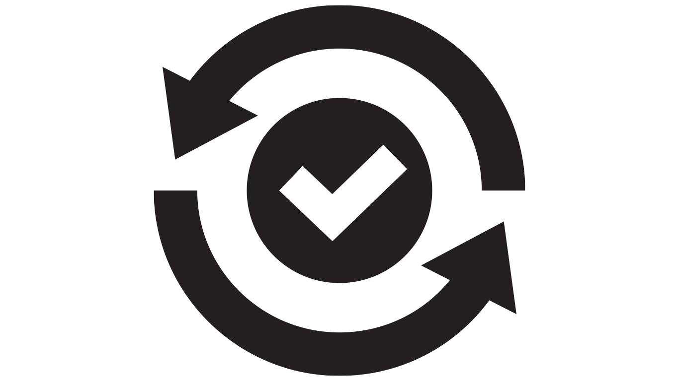 Icono de marca de verificación con flechas giratorias a su alrededor